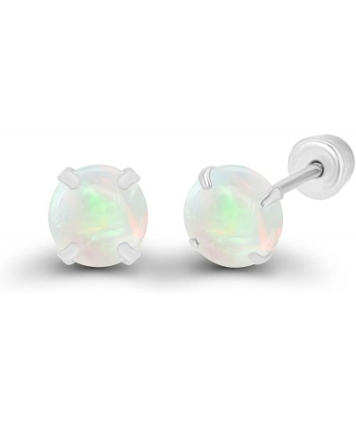 Solid 14k Gold Hypoallergenic 3mm Round Birthstone Solitaire Screw Back Stud Earrings Opal Genuine White Gold $15.60 Earrings