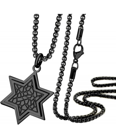 Stainless Steel Patterned Star of David Necklace for Men & Women, 16-24 Inch Box Chain Black 24 Inches $10.00 Necklaces