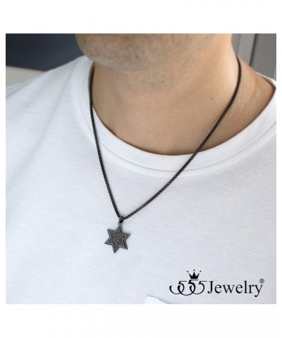 Stainless Steel Patterned Star of David Necklace for Men & Women, 16-24 Inch Box Chain Black 24 Inches $10.00 Necklaces