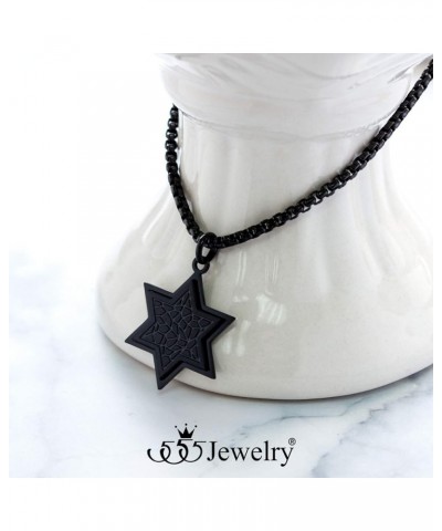 Stainless Steel Patterned Star of David Necklace for Men & Women, 16-24 Inch Box Chain Black 24 Inches $10.00 Necklaces