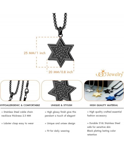 Stainless Steel Patterned Star of David Necklace for Men & Women, 16-24 Inch Box Chain Black 24 Inches $10.00 Necklaces