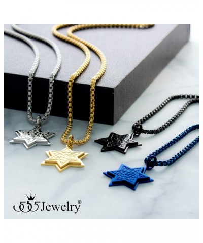 Stainless Steel Patterned Star of David Necklace for Men & Women, 16-24 Inch Box Chain Black 24 Inches $10.00 Necklaces