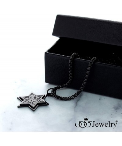 Stainless Steel Patterned Star of David Necklace for Men & Women, 16-24 Inch Box Chain Black 24 Inches $10.00 Necklaces