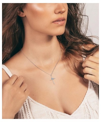 Butterfly Cross Necklace Sterling Silver Crucifix Pendant Gemstones Criss Jewelry for Women 03-aquamarine-Mar $29.14 Necklaces