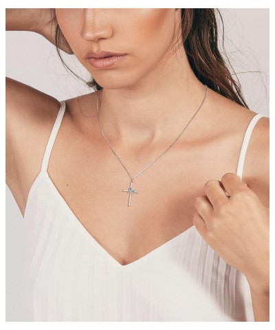 Butterfly Cross Necklace Sterling Silver Crucifix Pendant Gemstones Criss Jewelry for Women 03-aquamarine-Mar $29.14 Necklaces