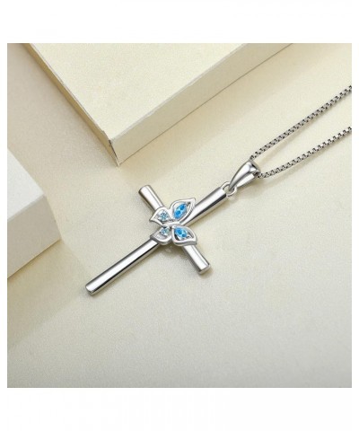 Butterfly Cross Necklace Sterling Silver Crucifix Pendant Gemstones Criss Jewelry for Women 03-aquamarine-Mar $29.14 Necklaces