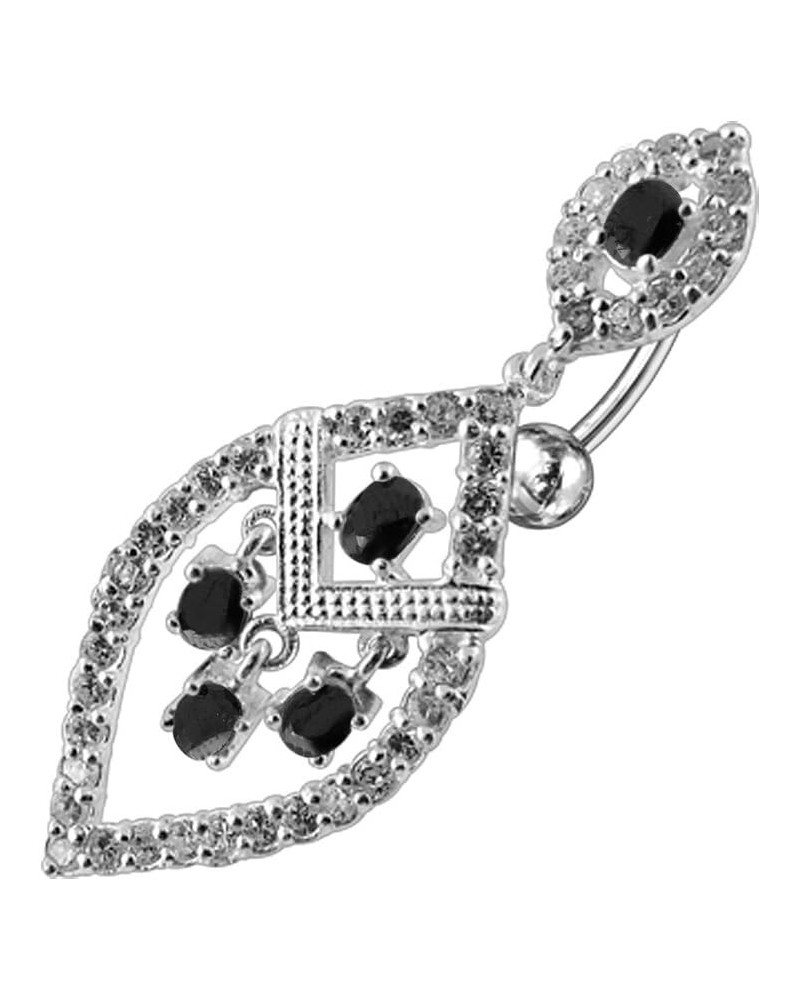 Fancy Chandelier Reverse Bar Dangling 925 Sterling Silver with Stainless Steel Belly Button Navel Rings Black $13.16 Body Jew...