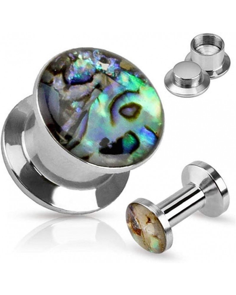 Shell Inlay Top Double Flared Screw Fit Plug 316L Surgical Steel 1/2" (12mm) $11.12 Body Jewelry