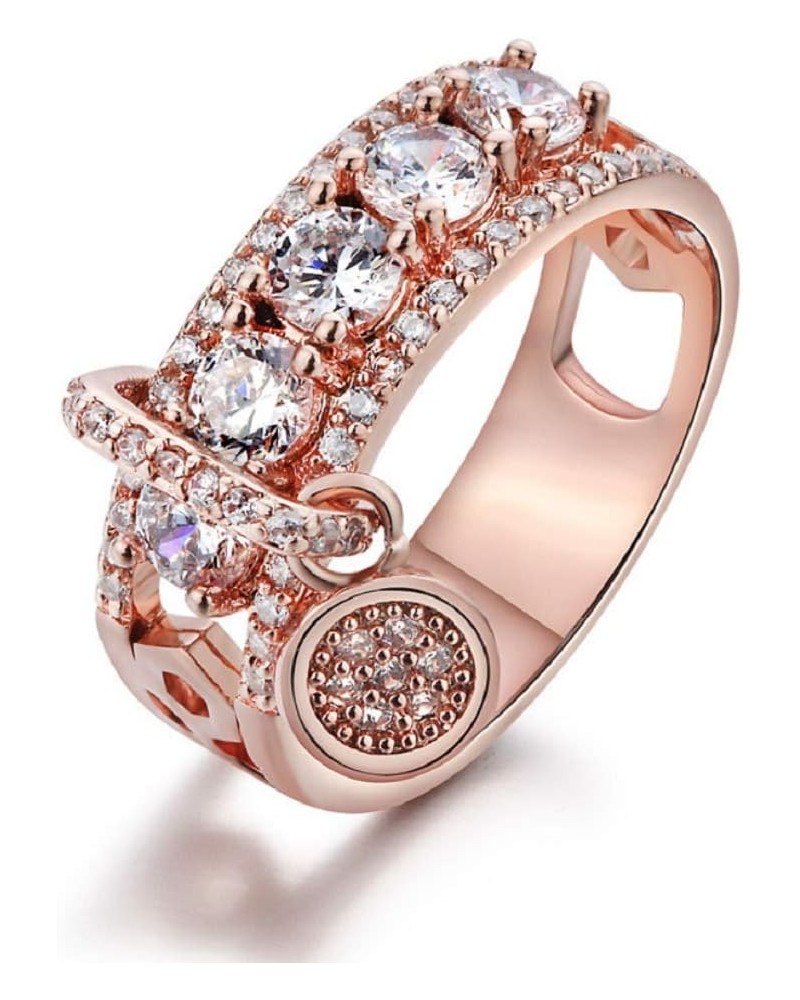 18k Rose Gold Rhinestone Disc Ring Crystal Birthstone Ring Vintage Womens CZ Cubic Zirconia Cocktail Ring Engagement Wedding ...