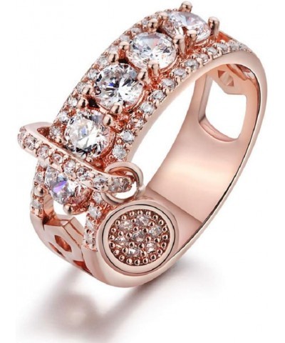 18k Rose Gold Rhinestone Disc Ring Crystal Birthstone Ring Vintage Womens CZ Cubic Zirconia Cocktail Ring Engagement Wedding ...