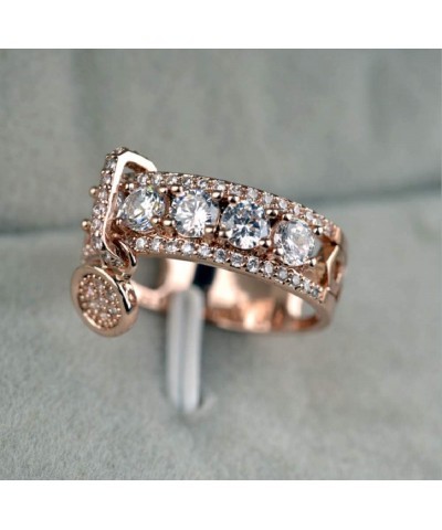 18k Rose Gold Rhinestone Disc Ring Crystal Birthstone Ring Vintage Womens CZ Cubic Zirconia Cocktail Ring Engagement Wedding ...