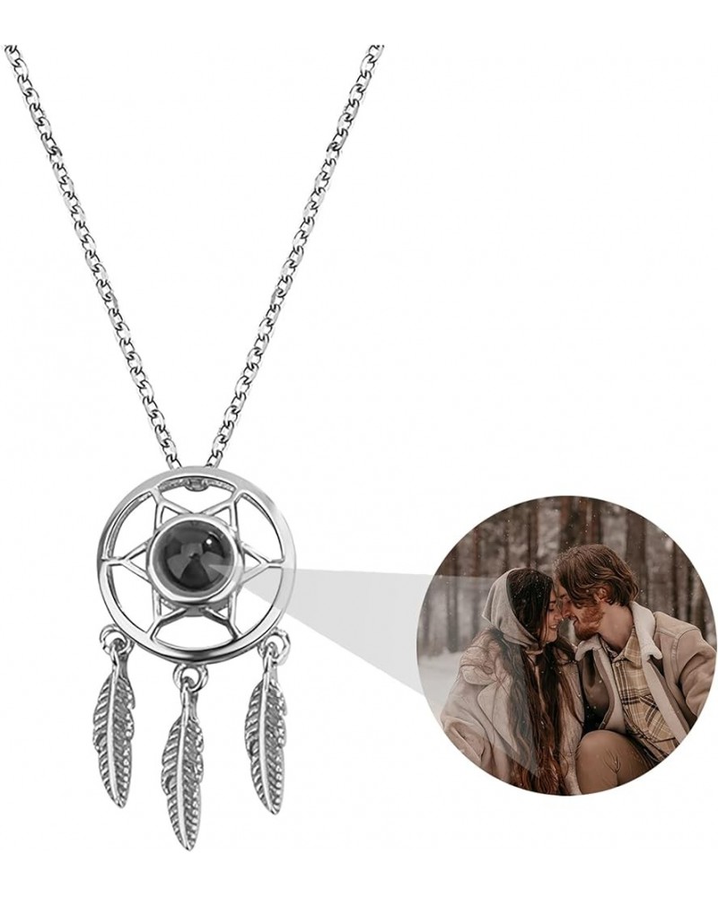 I Love You Necklace 100 Languages Dream Catcher Necklace Custom Photo Projection Pendant Women 925 Sterling Silver Gift Silve...