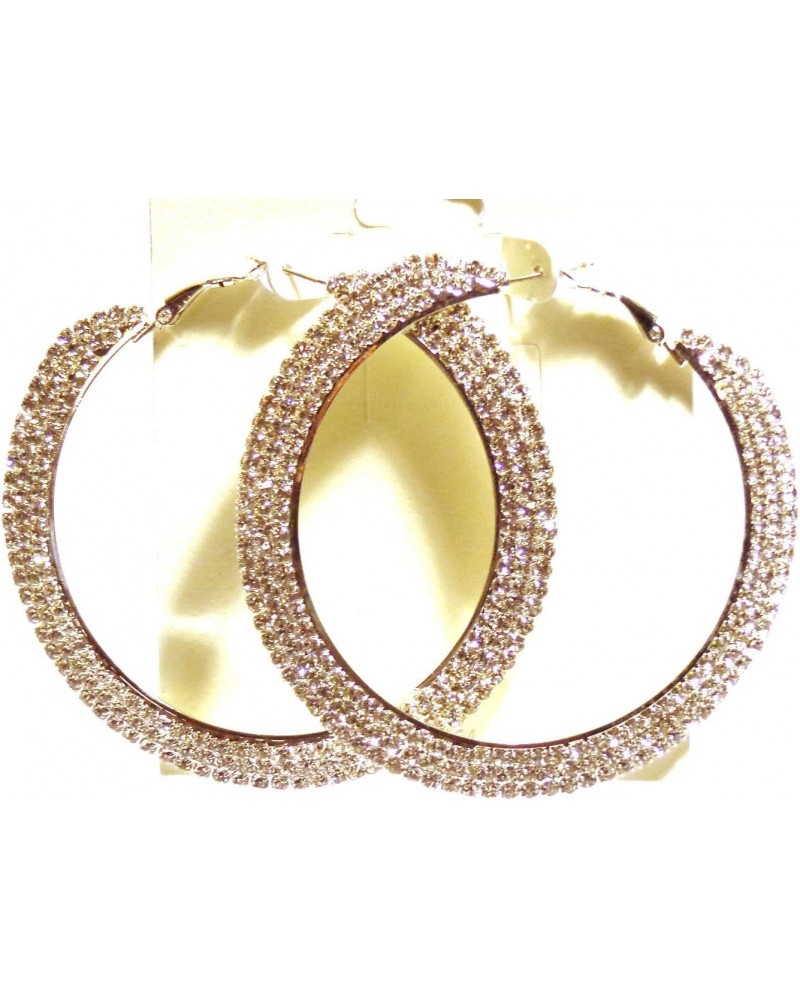 Rhinestone Crystal Hoop Earrings 3 Inch Triple Crystal Pave Hoop Silvertone $11.19 Earrings