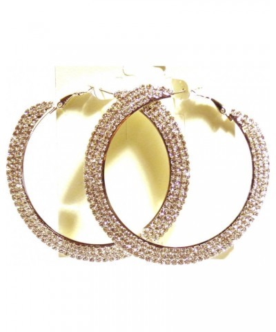 Rhinestone Crystal Hoop Earrings 3 Inch Triple Crystal Pave Hoop Silvertone $11.19 Earrings