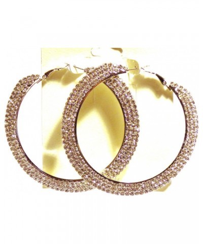 Rhinestone Crystal Hoop Earrings 3 Inch Triple Crystal Pave Hoop Silvertone $11.19 Earrings