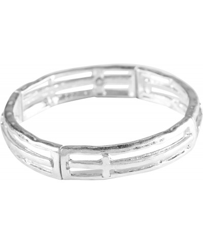 J-77 She Is Clothed With Strength And Dignity Silver Toned 1.5 x 1.5 Metal Stretch Cross Women's Bracelet $11.86 Bracelets