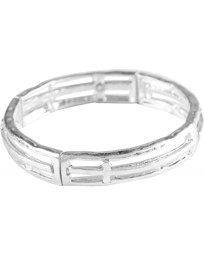 J-77 She Is Clothed With Strength And Dignity Silver Toned 1.5 x 1.5 Metal Stretch Cross Women's Bracelet $11.86 Bracelets