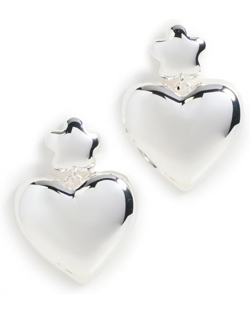 Women's Puffy Heart Statement Earrings Polished Silver $24.60 Earrings