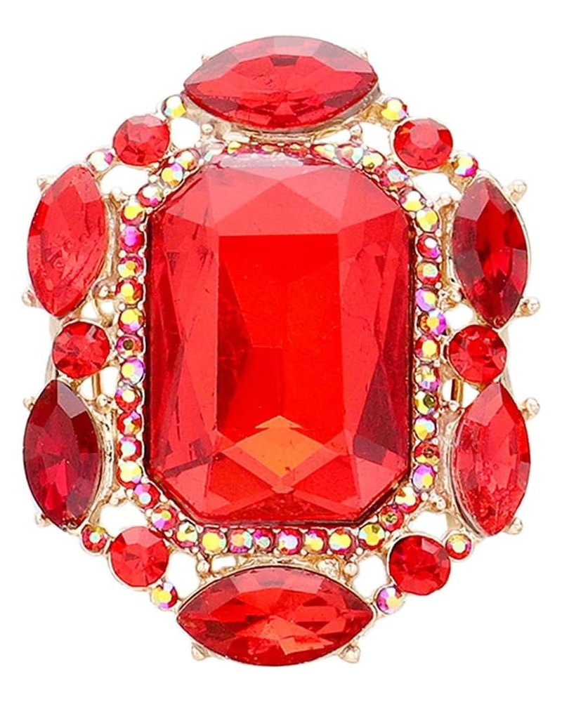 Women's Stunning Statement Emerald Cut Glass Crystal Stretch Band Cocktail Ring,1.37 Red Crystal Gold Tone $12.60 Rings