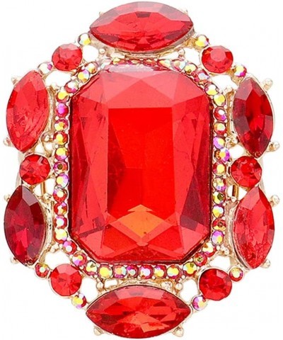 Women's Stunning Statement Emerald Cut Glass Crystal Stretch Band Cocktail Ring,1.37 Red Crystal Gold Tone $12.60 Rings