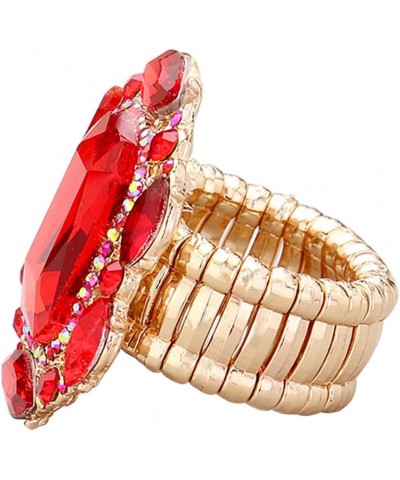 Women's Stunning Statement Emerald Cut Glass Crystal Stretch Band Cocktail Ring,1.37 Red Crystal Gold Tone $12.60 Rings