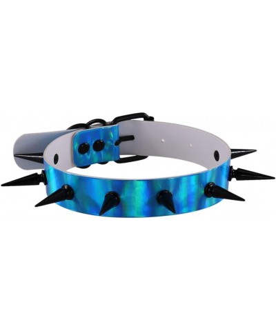 Multicolor Holographic Hologram PU Black-Tone Spikes Rivets Spiked Punk Rock Gothic Collar Choker Necklace Blue $7.94 Necklaces