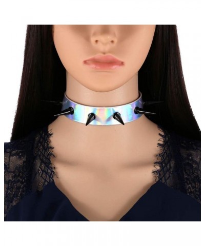 Multicolor Holographic Hologram PU Black-Tone Spikes Rivets Spiked Punk Rock Gothic Collar Choker Necklace Blue $7.94 Necklaces