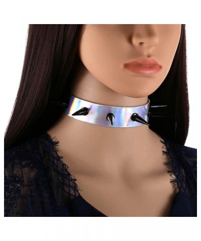 Multicolor Holographic Hologram PU Black-Tone Spikes Rivets Spiked Punk Rock Gothic Collar Choker Necklace Blue $7.94 Necklaces