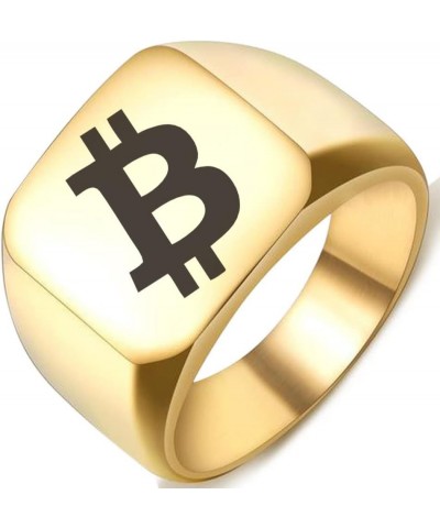 Jewelry Engraved Bitcoin Symbol Ring Band 5.Gold 14MMx15MM $6.32 Rings