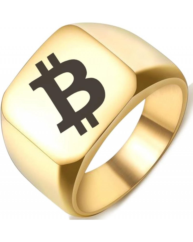 Jewelry Engraved Bitcoin Symbol Ring Band 5.Gold 14MMx15MM $6.32 Rings