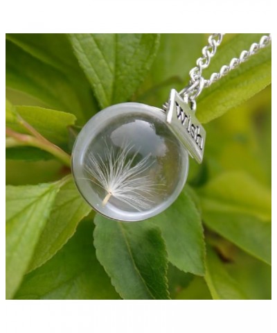 Make a Wish Real Flowers 925 Sterling Silver Necklace Dandelion Necklace Real Dandelion Seed Inlaying Crystal Ball Necklace D...