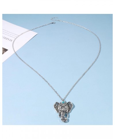 Elephant Head Necklace Vintage Elephant Pendant Necklace Silver Animal Necklace Long Antique Necklace Chain Jewelry for Women...