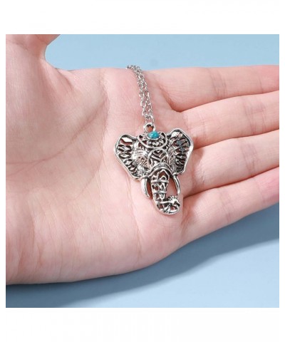 Elephant Head Necklace Vintage Elephant Pendant Necklace Silver Animal Necklace Long Antique Necklace Chain Jewelry for Women...