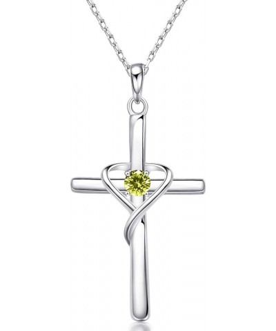 925 Sterling Silver Cross Necklace for Women Men 5A CZ Birthstone Necklaces for Teen Girls Gifts for Mother's Day, Birthday o...