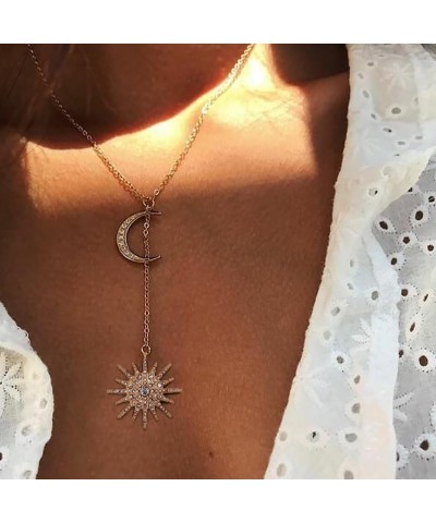 4 Pieces Women Jewelry Set, Rhinestone Crystal Moon Stars Drop Necklaces Sun Metal Body Chain Belt Boho Tassel Headband Earri...