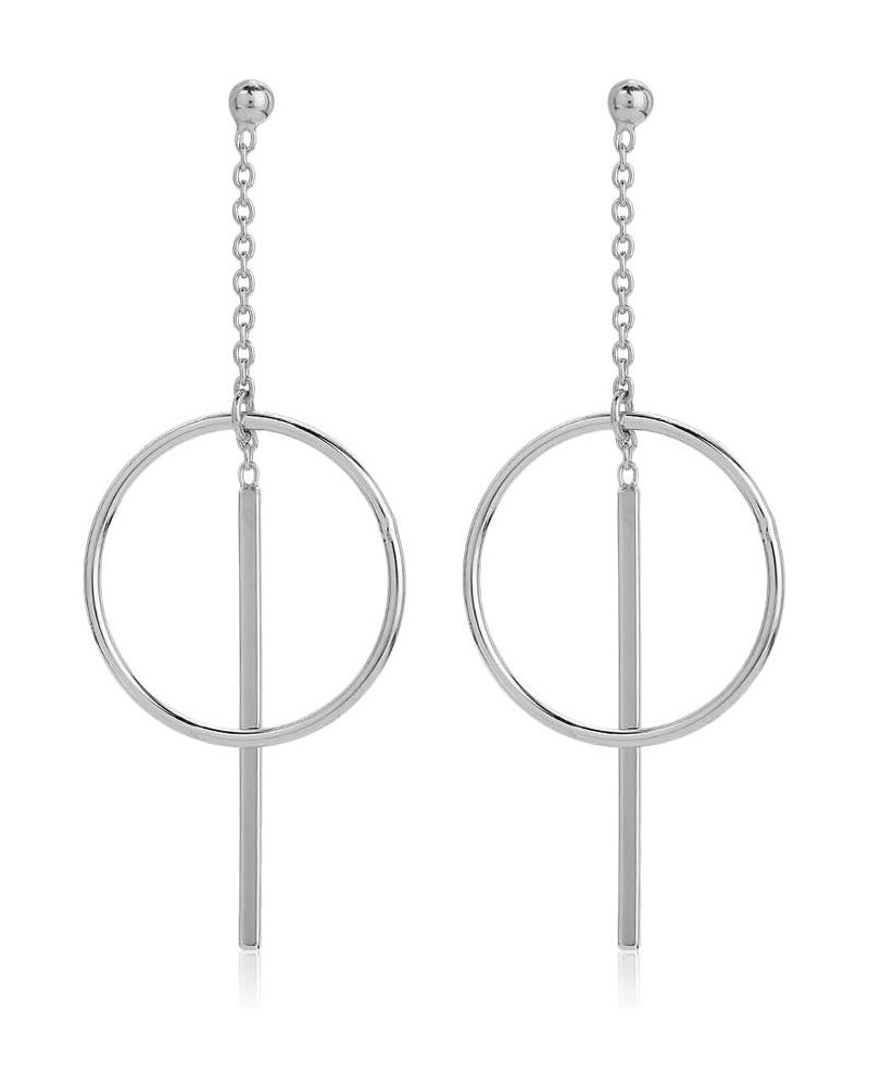 Sterling Silver jewelry - Rhodium Plated with 925 stamp - Playfull Circle and Bar Dangle Earrings for Women and Girls - Elega...