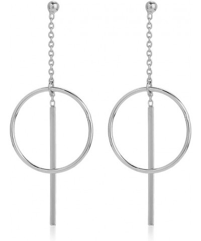 Sterling Silver jewelry - Rhodium Plated with 925 stamp - Playfull Circle and Bar Dangle Earrings for Women and Girls - Elega...