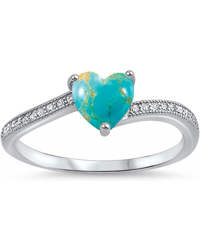 CHOOSE YOUR COLOR Sterling Silver Heart Promise Ring Blue Copper Natural Turquoise Cabochon $12.84 Rings