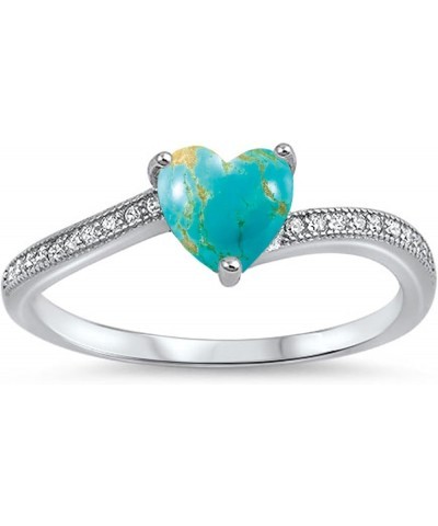 CHOOSE YOUR COLOR Sterling Silver Heart Promise Ring Blue Copper Natural Turquoise Cabochon $12.84 Rings