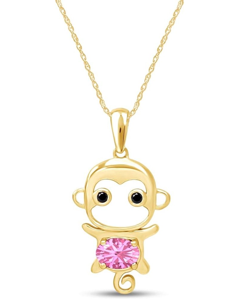 Simulated Gemstone Cute Monkey Animal Cartoon Pendant Necklace in 14K Yellow Gold Plated 925 Sterling Silver With 18 Inch Rop...