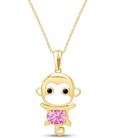 Simulated Gemstone Cute Monkey Animal Cartoon Pendant Necklace in 14K Yellow Gold Plated 925 Sterling Silver With 18 Inch Rop...