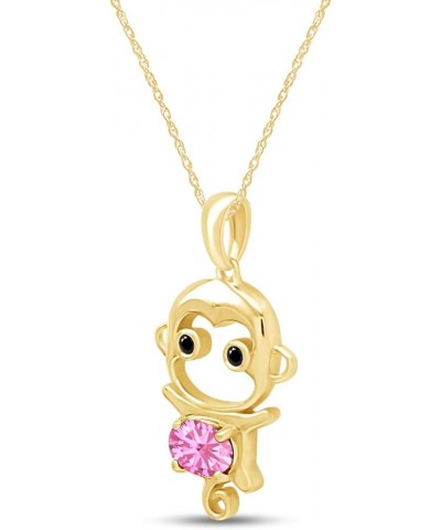 Simulated Gemstone Cute Monkey Animal Cartoon Pendant Necklace in 14K Yellow Gold Plated 925 Sterling Silver With 18 Inch Rop...