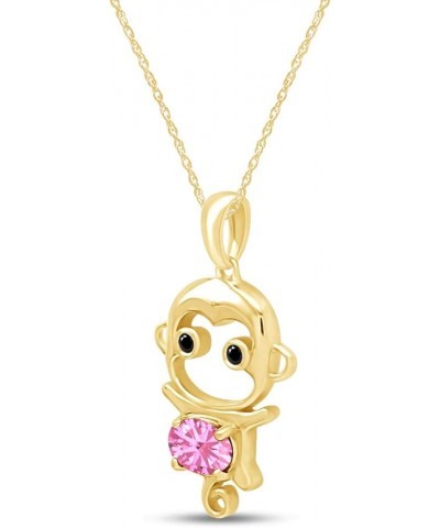 Simulated Gemstone Cute Monkey Animal Cartoon Pendant Necklace in 14K Yellow Gold Plated 925 Sterling Silver With 18 Inch Rop...