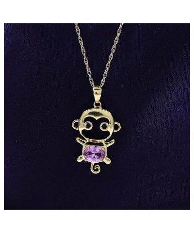 Simulated Gemstone Cute Monkey Animal Cartoon Pendant Necklace in 14K Yellow Gold Plated 925 Sterling Silver With 18 Inch Rop...