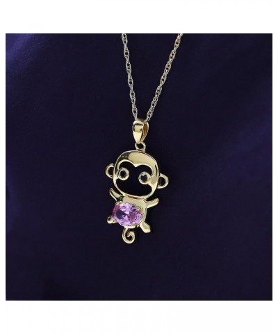 Simulated Gemstone Cute Monkey Animal Cartoon Pendant Necklace in 14K Yellow Gold Plated 925 Sterling Silver With 18 Inch Rop...