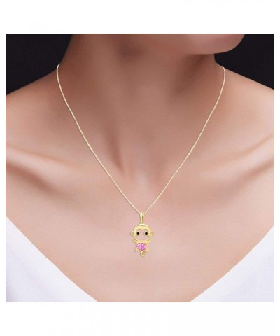 Simulated Gemstone Cute Monkey Animal Cartoon Pendant Necklace in 14K Yellow Gold Plated 925 Sterling Silver With 18 Inch Rop...