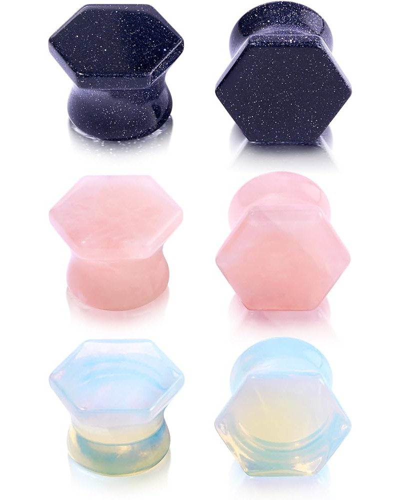 6pcs Mixed Stone Ear Plugs Tunnels Saddle Expander Body Piercing Set Gauge 2g-5/8 inch B, 1/2"(12mm) $9.50 Body Jewelry