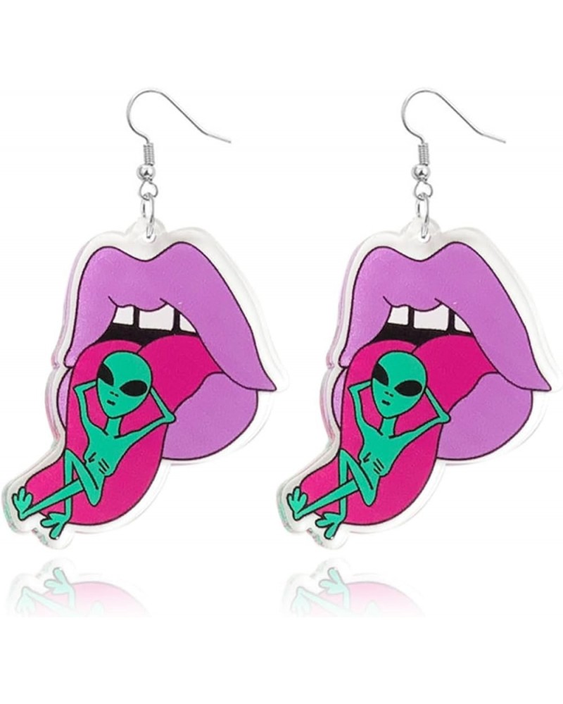 UFO Aliens Earrings Cartoon Cosmos Weird Earrings Fun Cute UFO Space Dangle Earrings Acrylic Alien Earrings for Women Girls F...