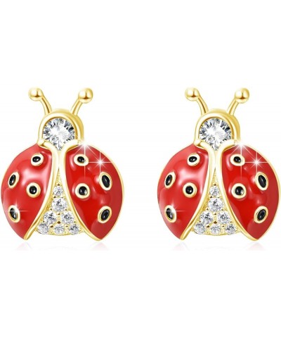 Ladybug Earrings 925 Sterling Silver Ladybug Stud Earrings Cute Hypoallergenic Earrings Small Ladybug Cubic Zirconia Earrings...