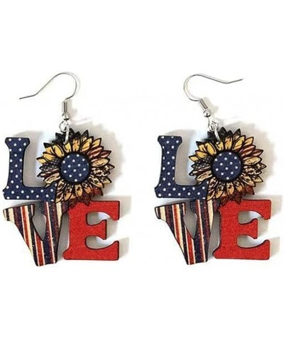 Sunflower Wooden Drop Dangle Earrings Patriotic Red White Blue Earrings American Flag Earrings Fourth of July Holiday Jewelry...